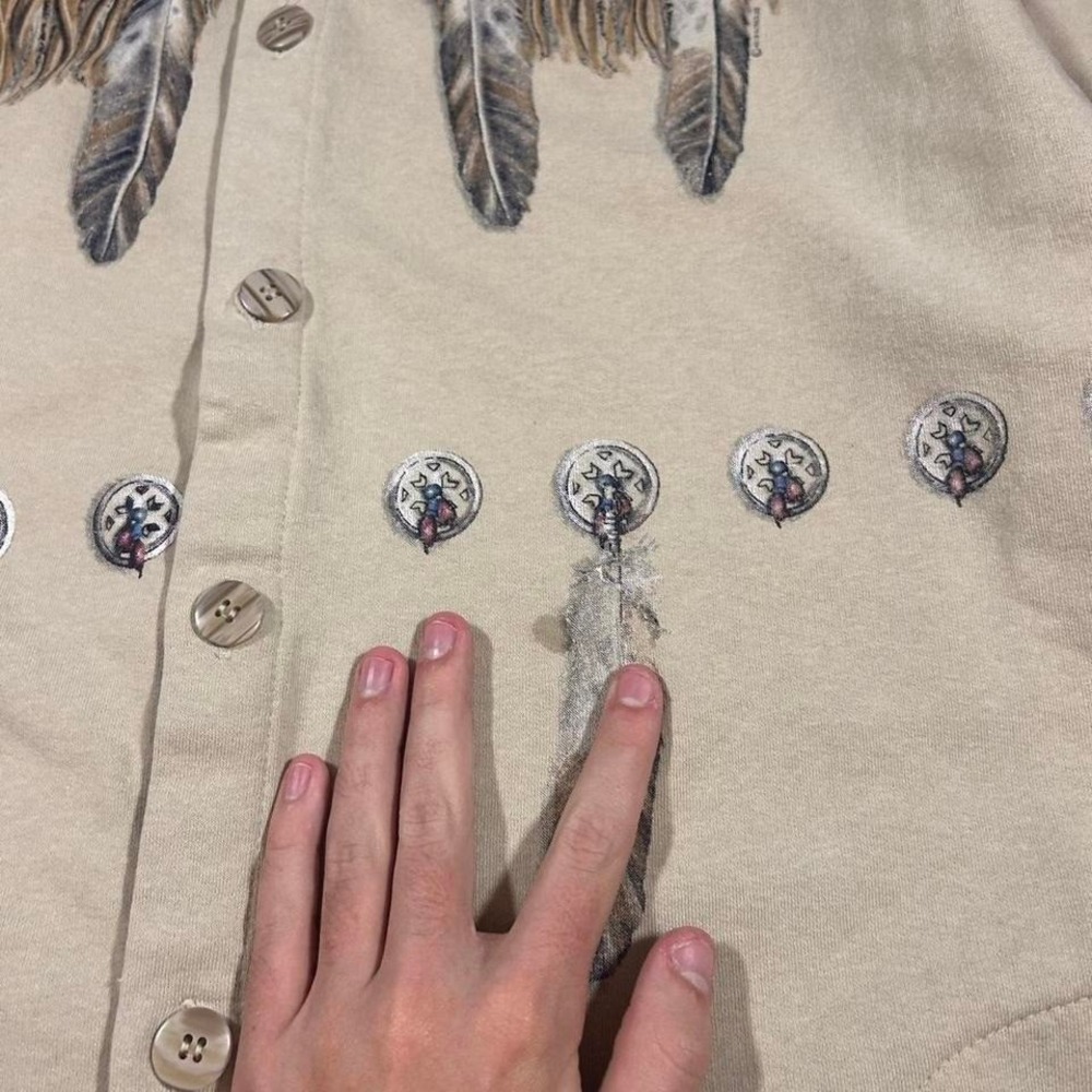 Vintage 90s tribal tan and blue western button up women's cardigan sweatshirt - Picture 3 of 7